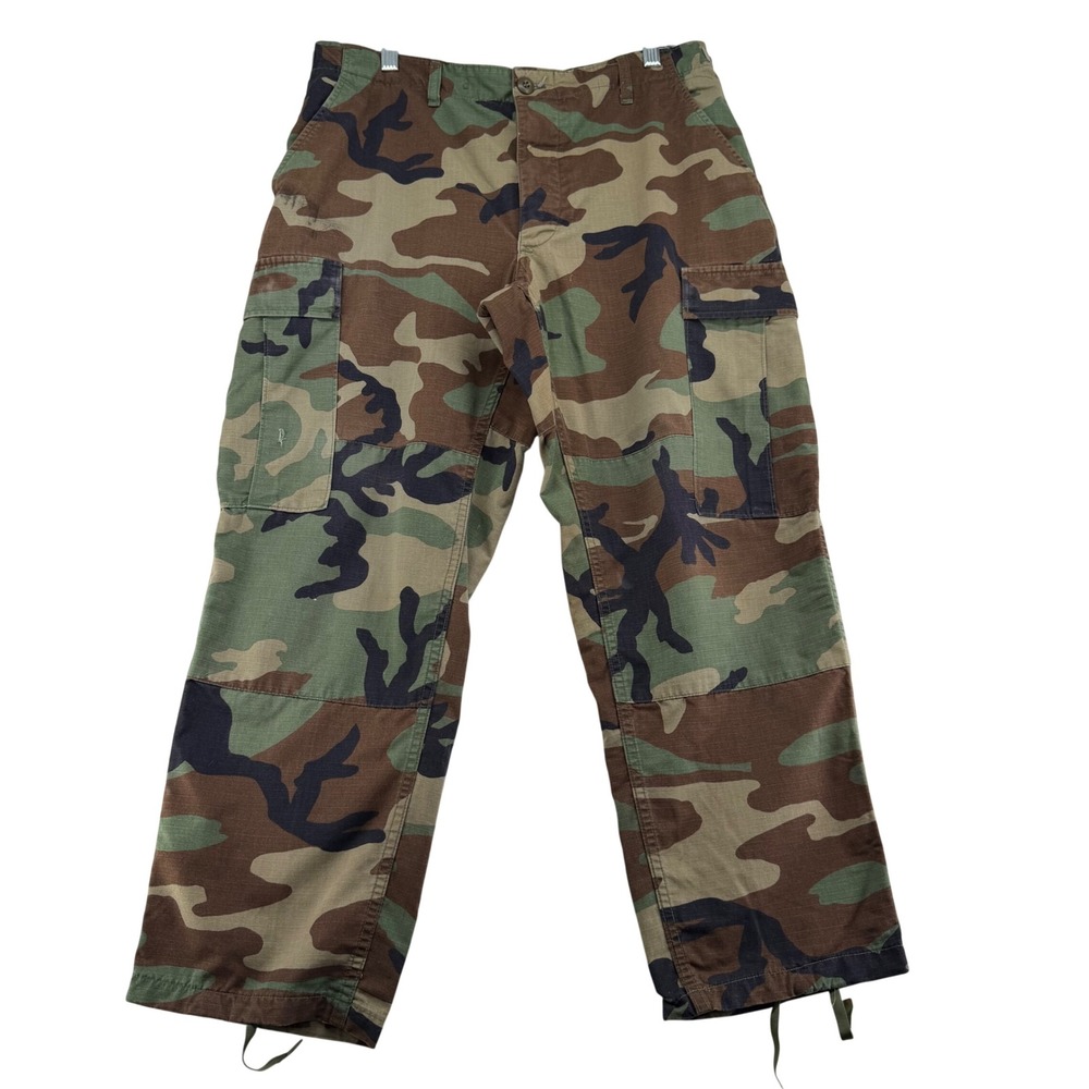 Military Woodland Camo Cargo Pants Mens Medium X-Short Inseam 31"-35" Waist